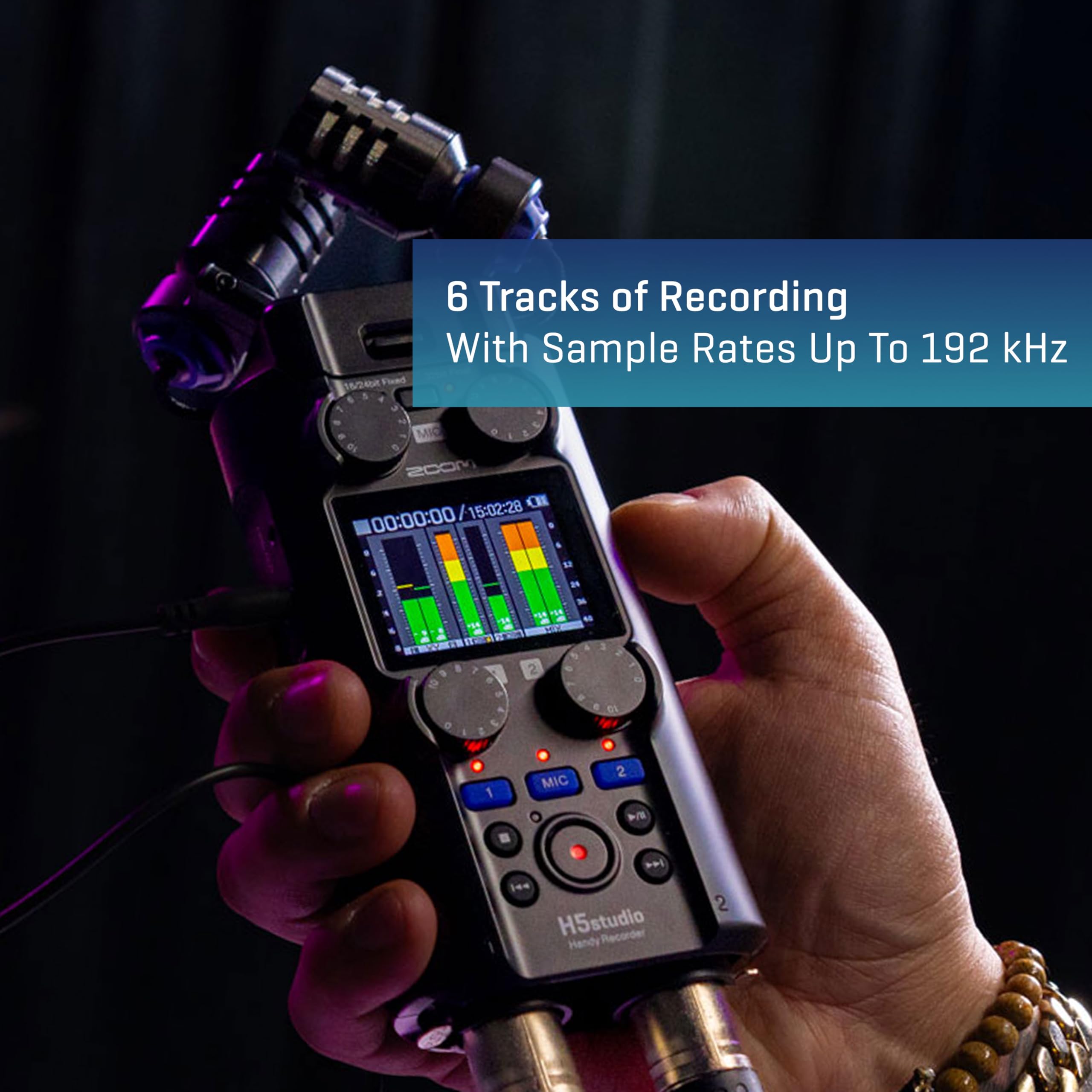 Zoom H5studio Gravador prático com flutuador de 32 bits, botões de
